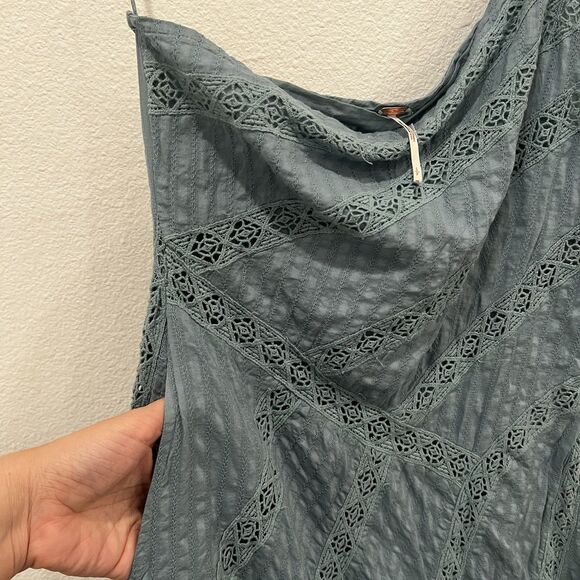 FREE PEOPLE BELLA Dress Boho One Shoulder Embroidery Maxi Green Blue Sz S - Picture 4 of 9